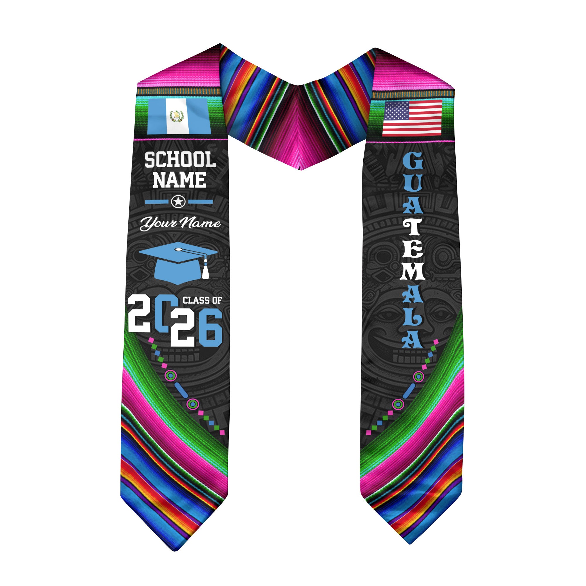 Guatemala Flag Graduation Stole 2026, Guatemalan Grad Sash, Custom Details for Class of 2026