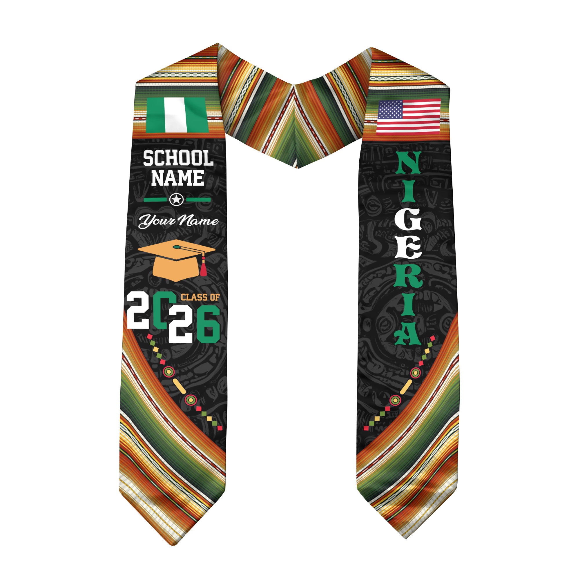 Nigeria Flag Graduation Stole 2026, Nigerian Grad Sash, Custom-Ready Gift Stole 2026