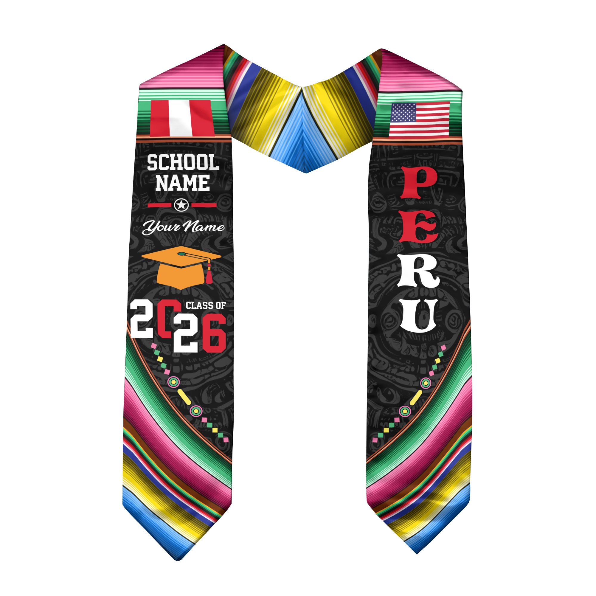 Peru Flag Graduation Stole 2026, Peruvian Grad Sash, Custom-Ready Gift Stole 2026