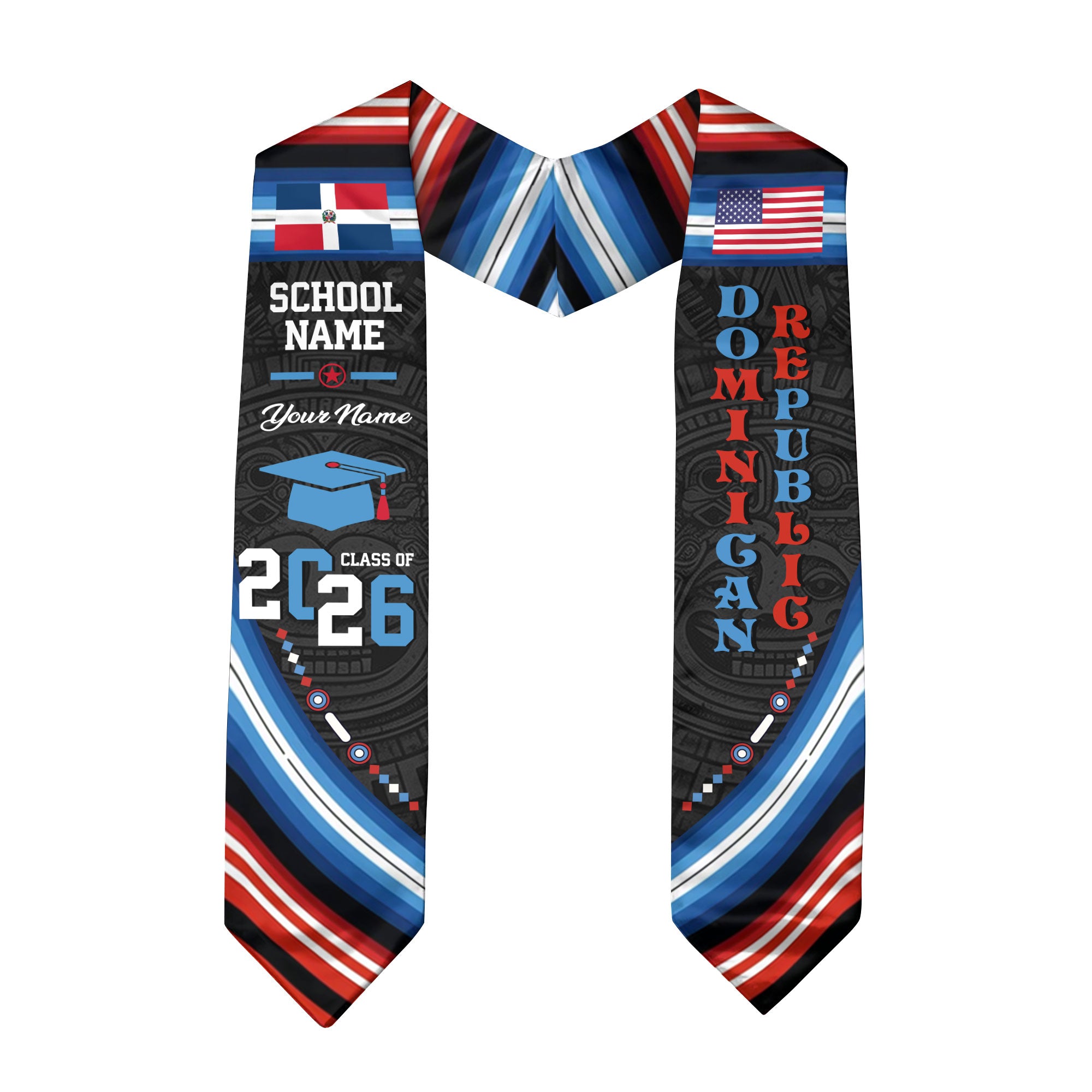 Dominican Republic Flag Graduation Stole 2026, Dominican Republic Grad Sash, Custom Details for Class of 2026