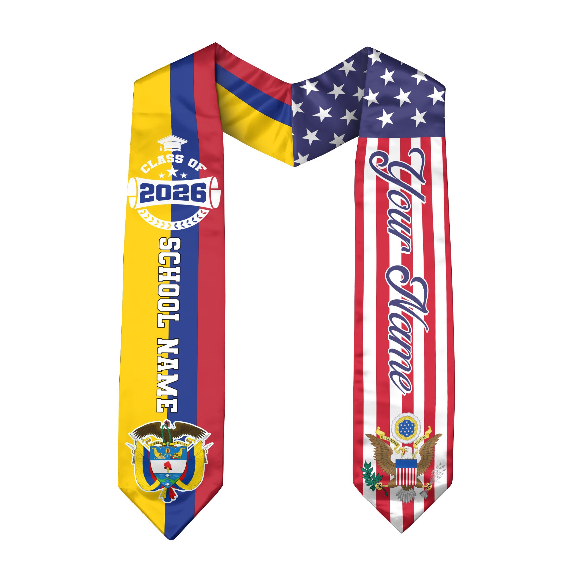 Colombian Graduation Stole 2026, Colombia Flag Sash, Graduation Stole with Custom Accent