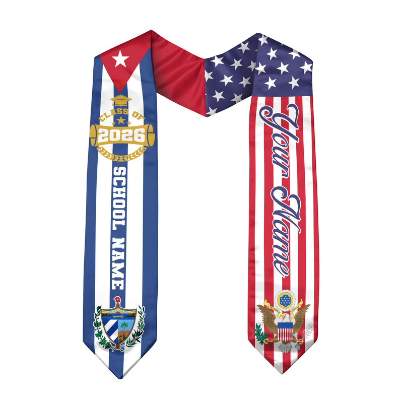 Cuban Graduation Stole 2026, Cuba Flag Sash, Graduation Stole with Custom Accent