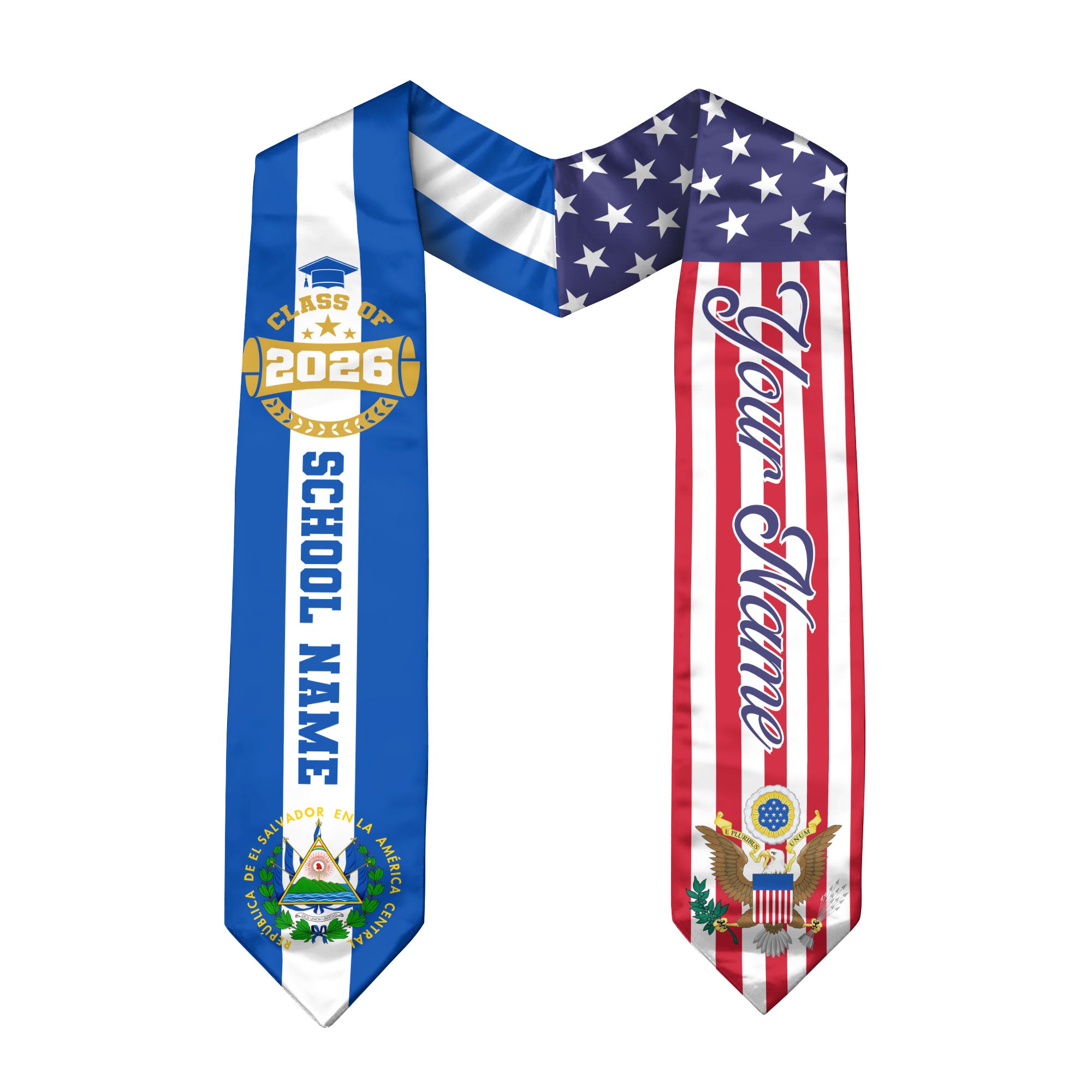 Salvadoran Graduation Stole 2026, El Salvador Flag Sash, Graduation Stole Custom Accent