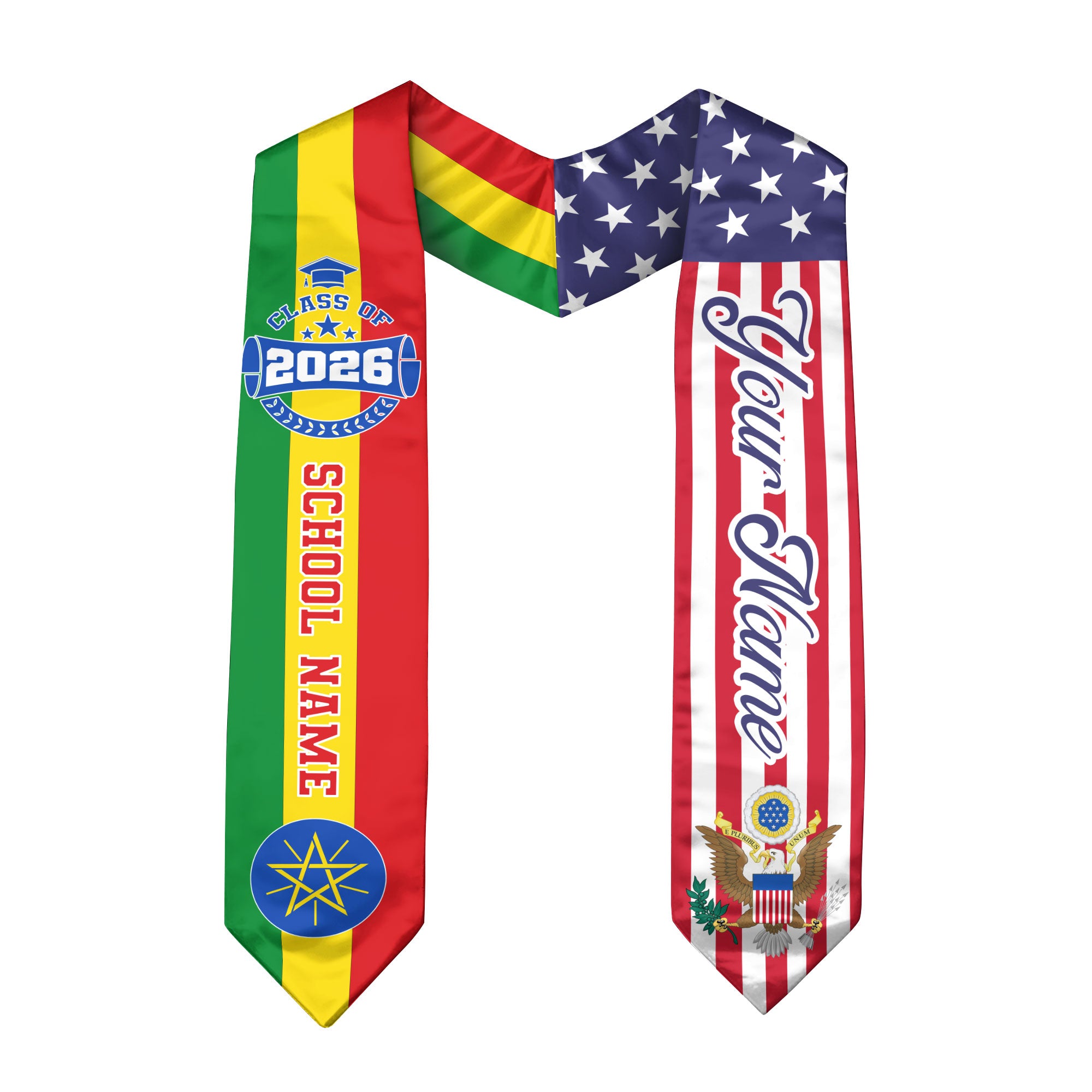 Ethiopian Graduation Stole 2026, Ethiopia Flag Sash, Custom Touch Graduation Stole 2026