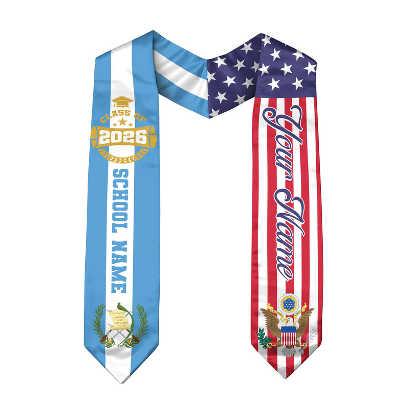 Guatemalan Graduation Stole 2026, Guatemala Flag Sash, Custom Touch Graduation Stole 2026