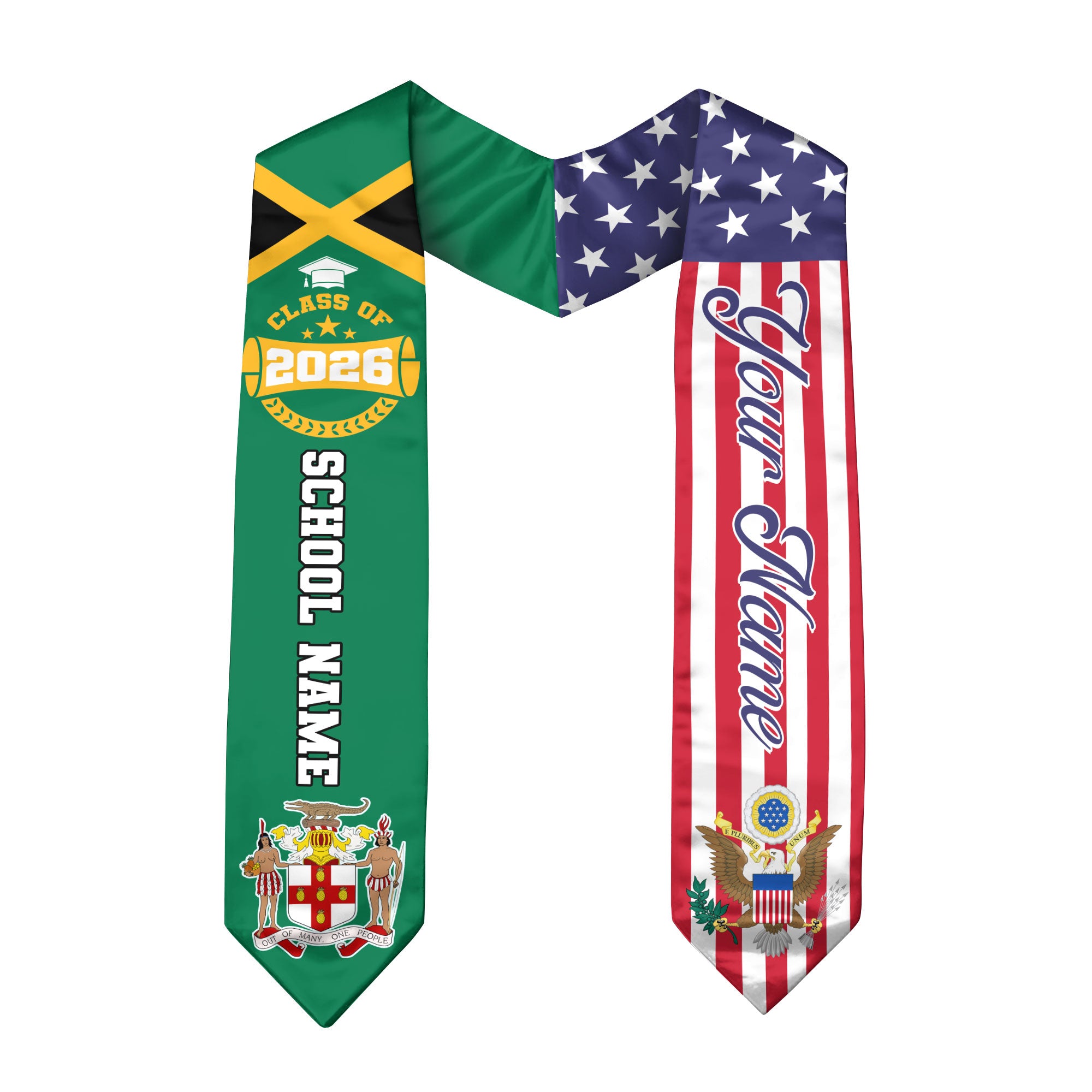 Class of 2026 Jamaica Graduation Stole, Jamaican Flag Sash, Custom Style Grad Accessory