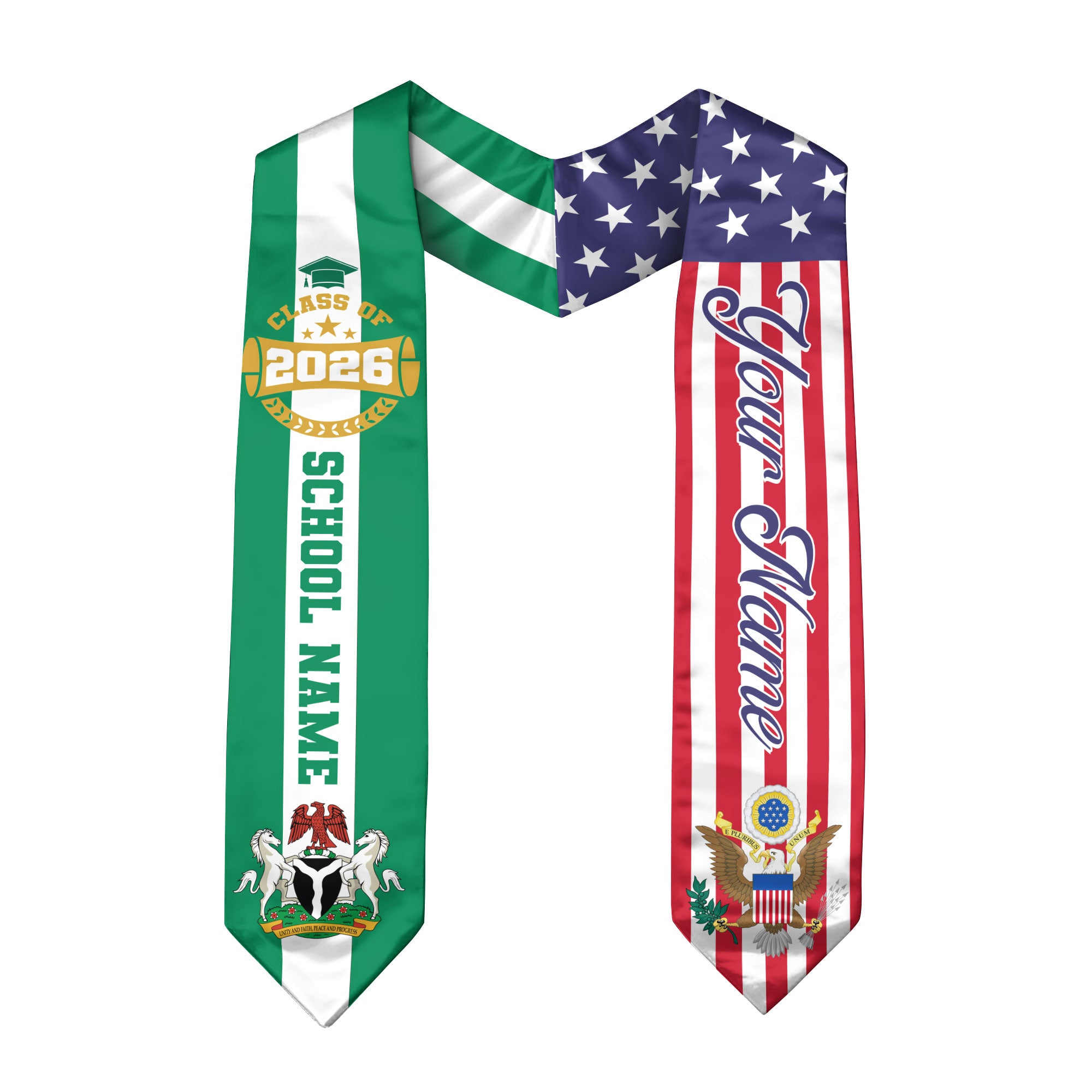 Class of 2026 Nigeria Graduation Stole, Nigerian Flag Sash, Custom Style Grad Accessory