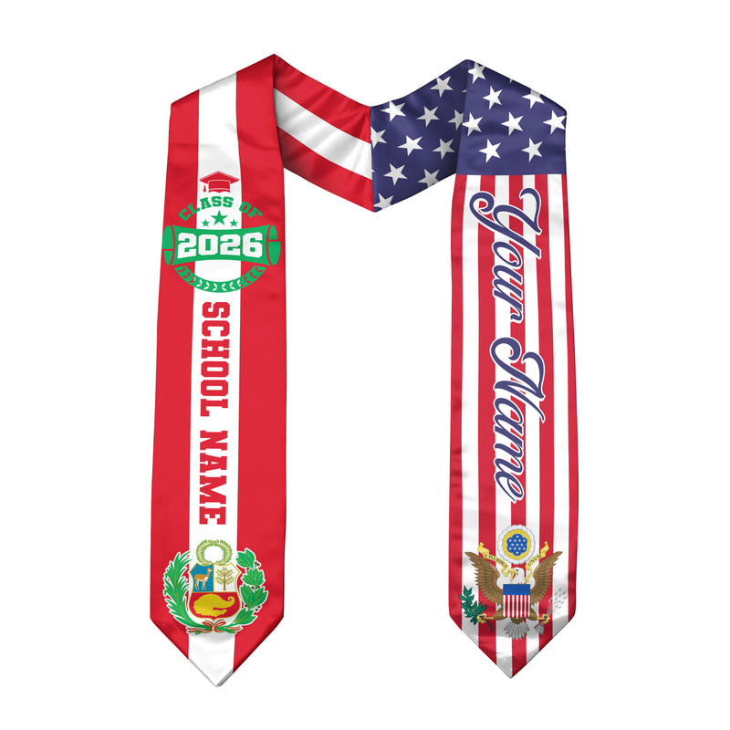 Class of 2026 Peru Graduation Stole, Peruvian Flag Sash, Custom Style Grad Accessory