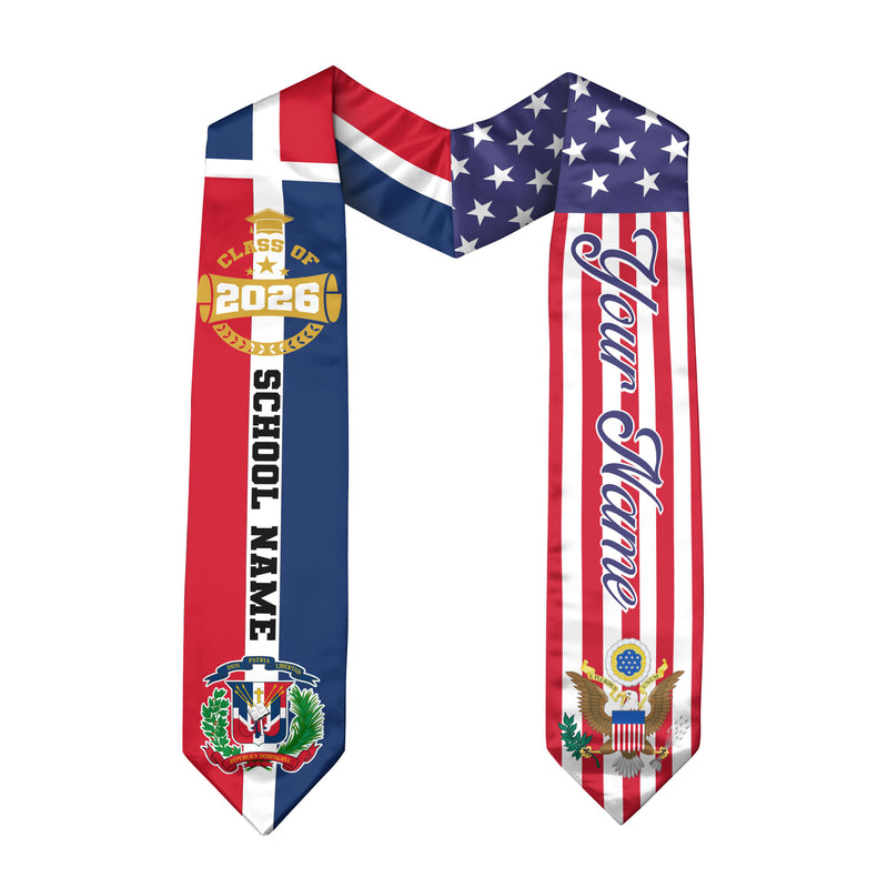 Dominican Republic Graduation Sash 2026, Dominican Republic Flag Stole, Graduation Stole with Custom Accent