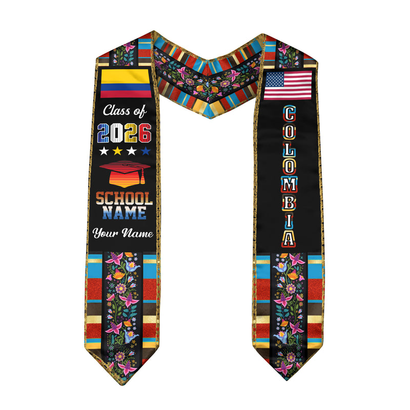 Colombia Graduation Sash 2026, Colombian Flag Graduation Stole, Customizable Detail Stole