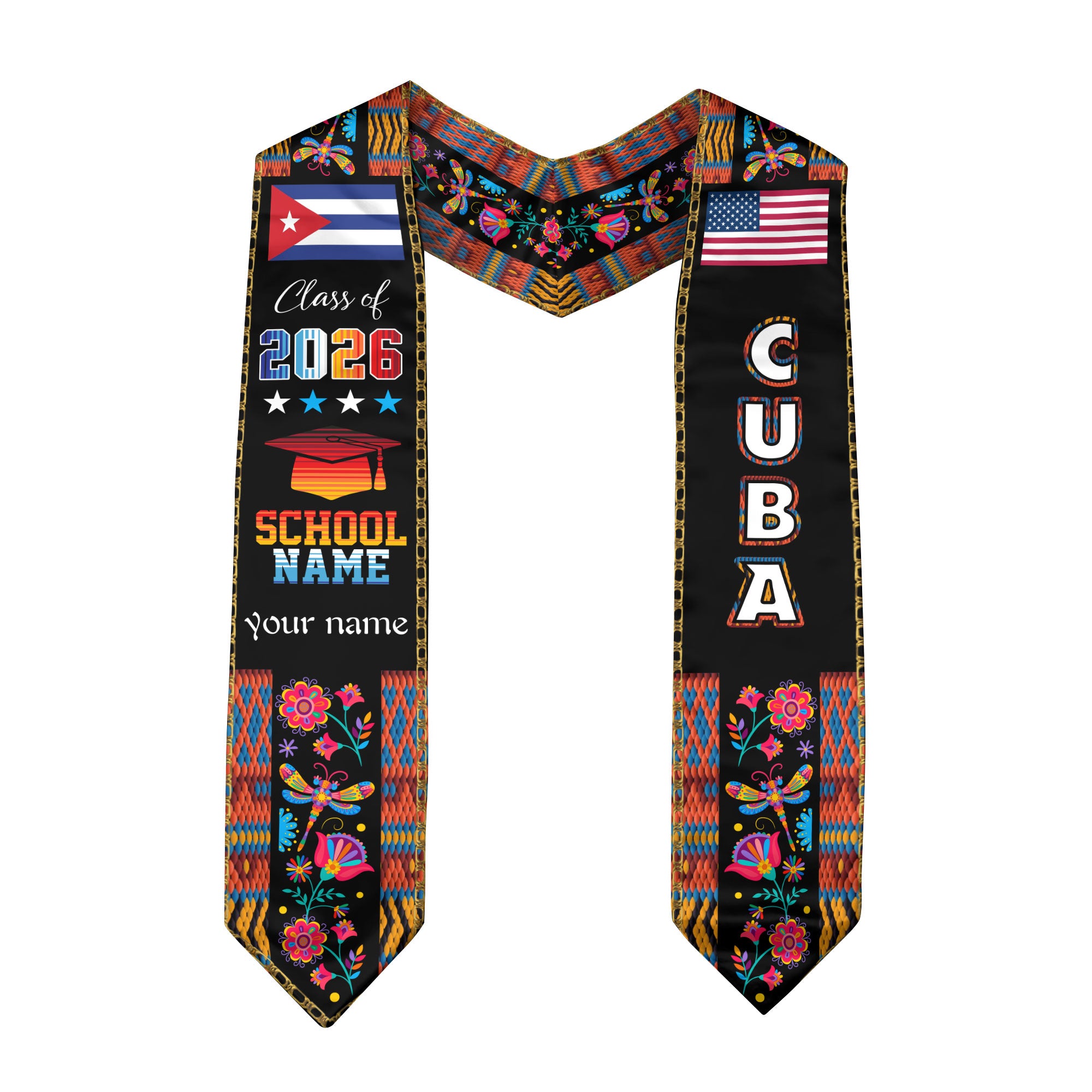 Cuba Graduation Sash 2026, Cuban Flag Graduation Stole, Customizable Detail Stole 2026