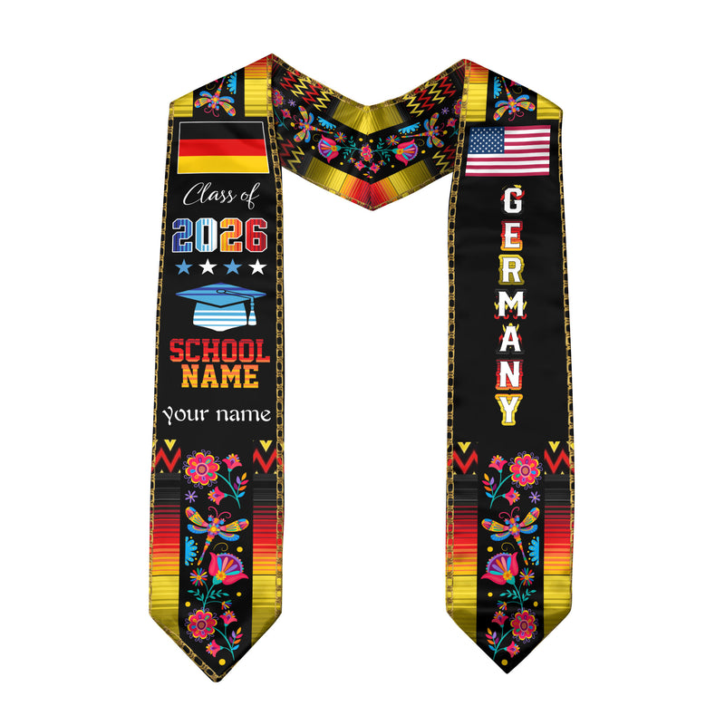 Germany Graduation Sash 2026, German Flag Graduation Stole, Personalized Finish for Grads