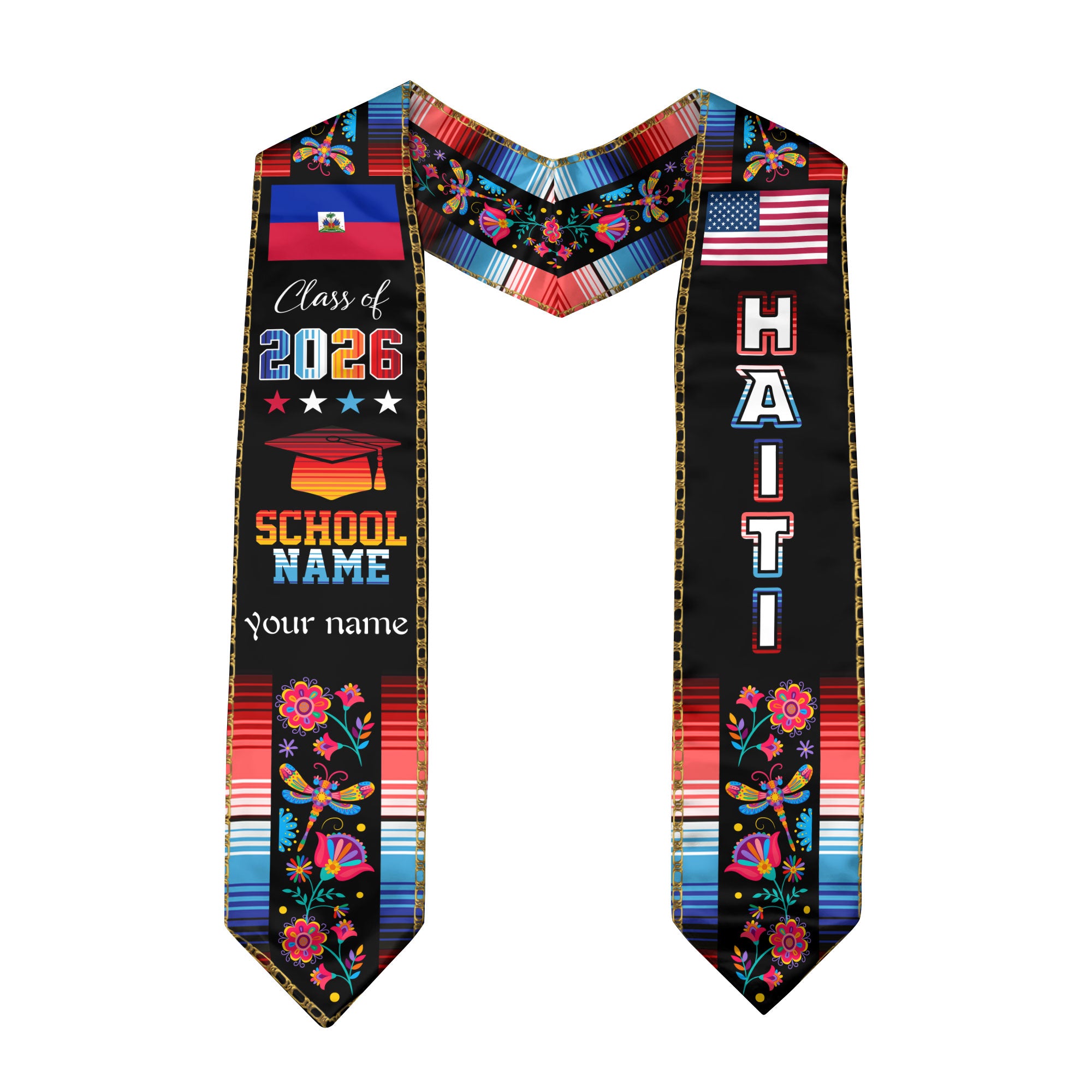 Class of 2026 Haiti Graduation Stole, Haitian Flag Sash, Custom Style Grad Accessory