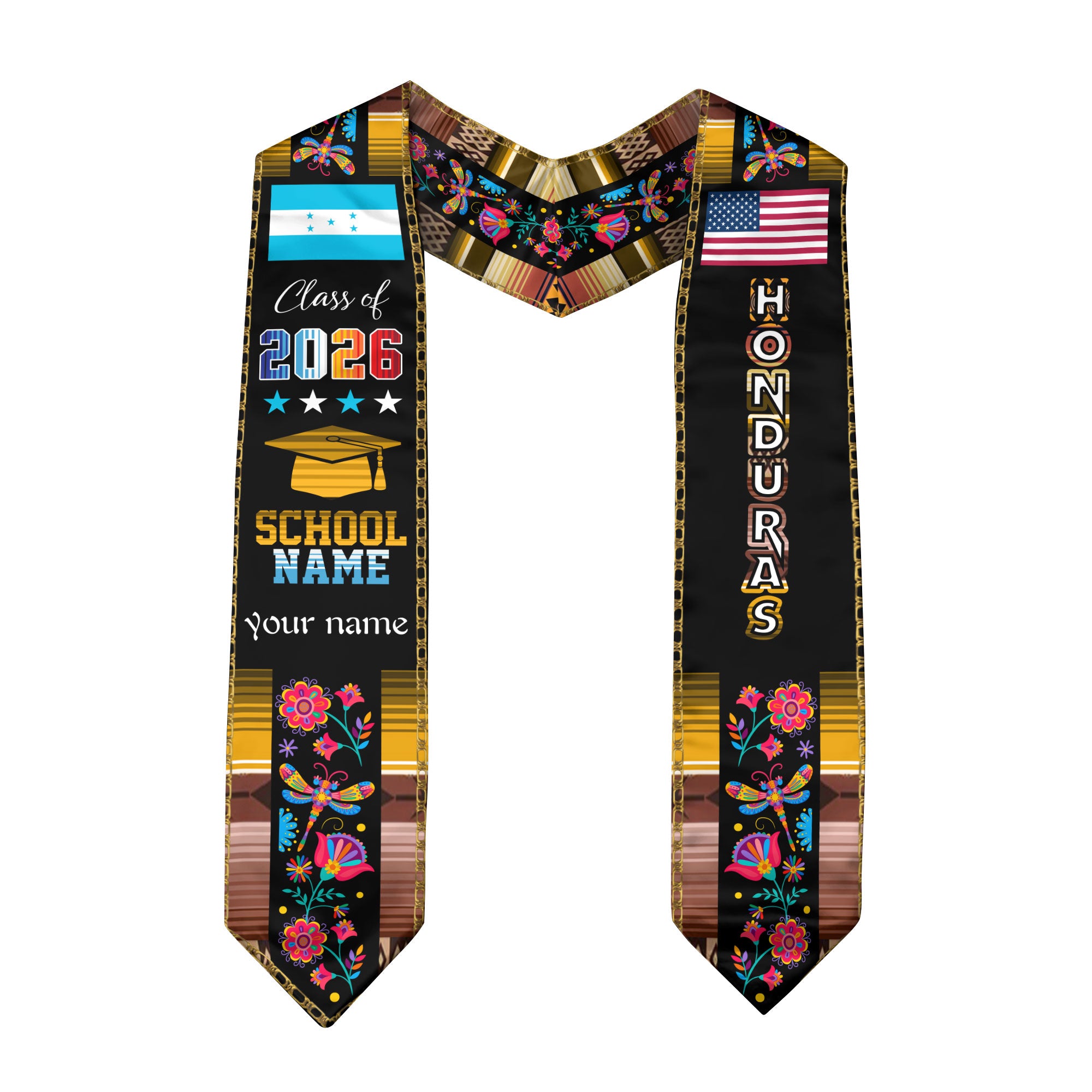 Honduran Graduation Sash 2026, Honduras Flag Stole, Graduation Sash with Custom Finish