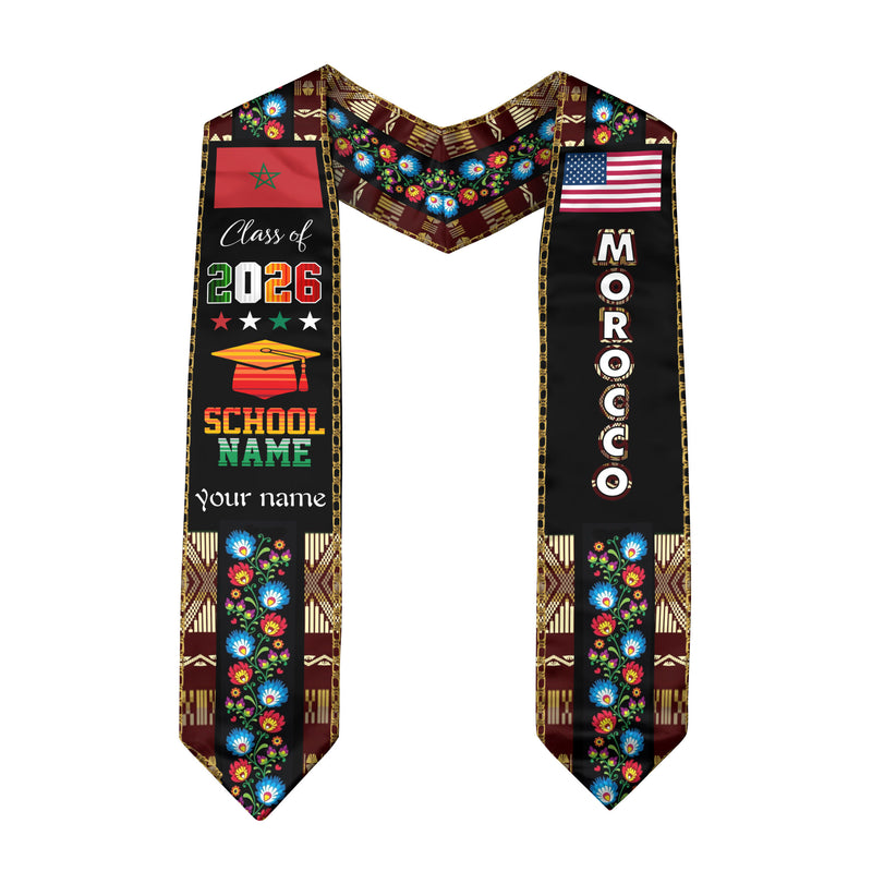 Moroccan Graduation Sash 2026, Morocco Flag Stole, Graduation Sash with Custom Finish