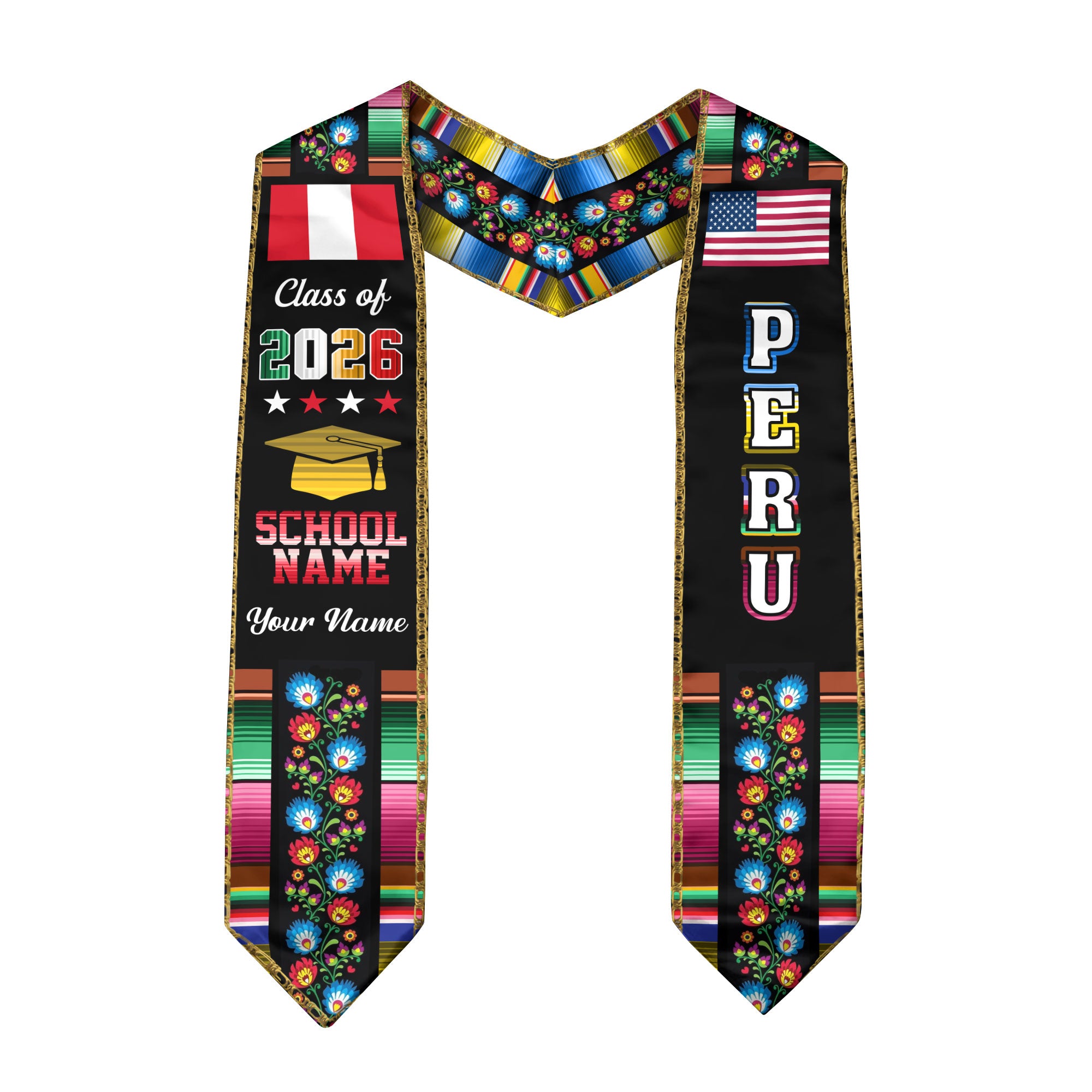 Peruvian Graduation Sash 2026, Peru Flag Stole, Graduation Sash with Custom Finish