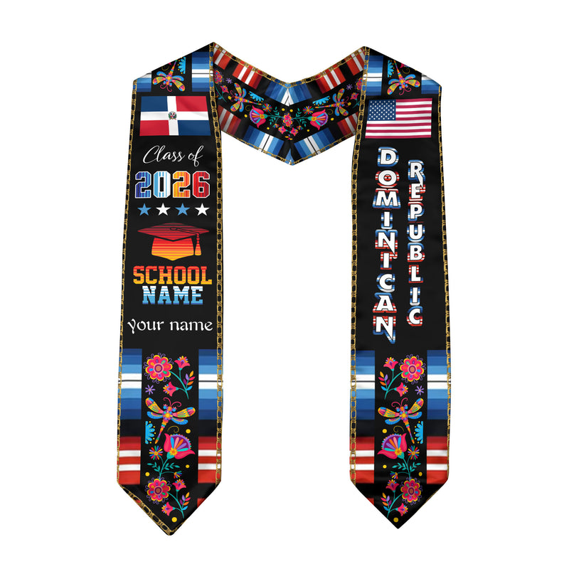 Dominican Republic Graduation Stole 2026, Dominican Republic Flag Sash, Customizable Detail Graduation Stole