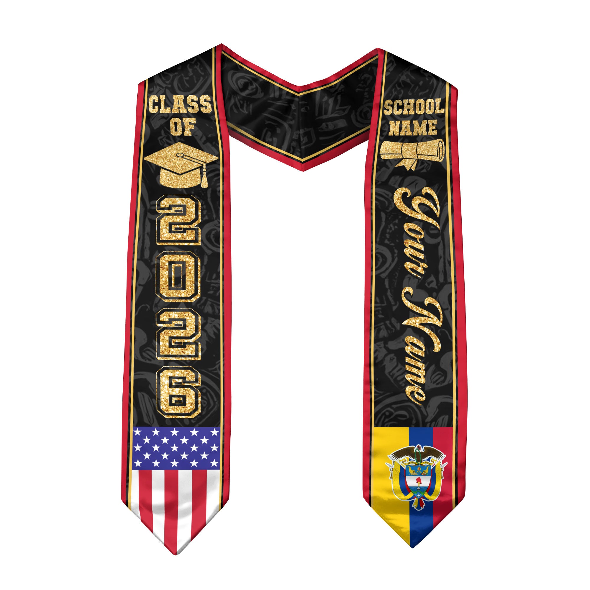 Colombian Flag Graduation Stole 2026, Colombia Graduation Sash, Personalized Finish Stole