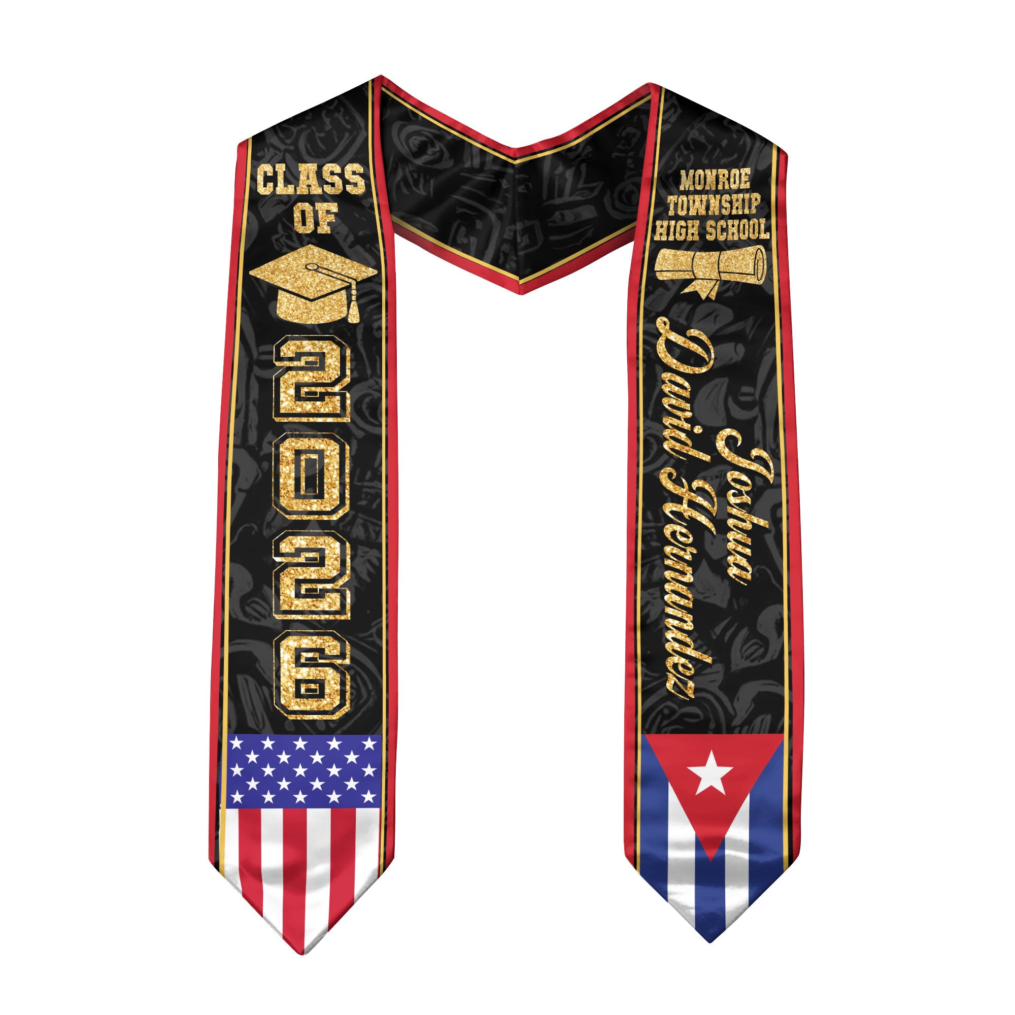 Cuban Flag Graduation Stole 2026, Cuba Graduation Sash, Personalized Finish Stole