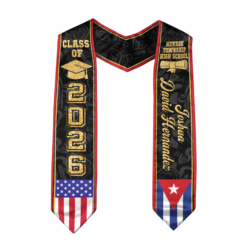 Cuban Flag Graduation Stole 2026, Cuba Graduation Sash, Personalized Finish Stole