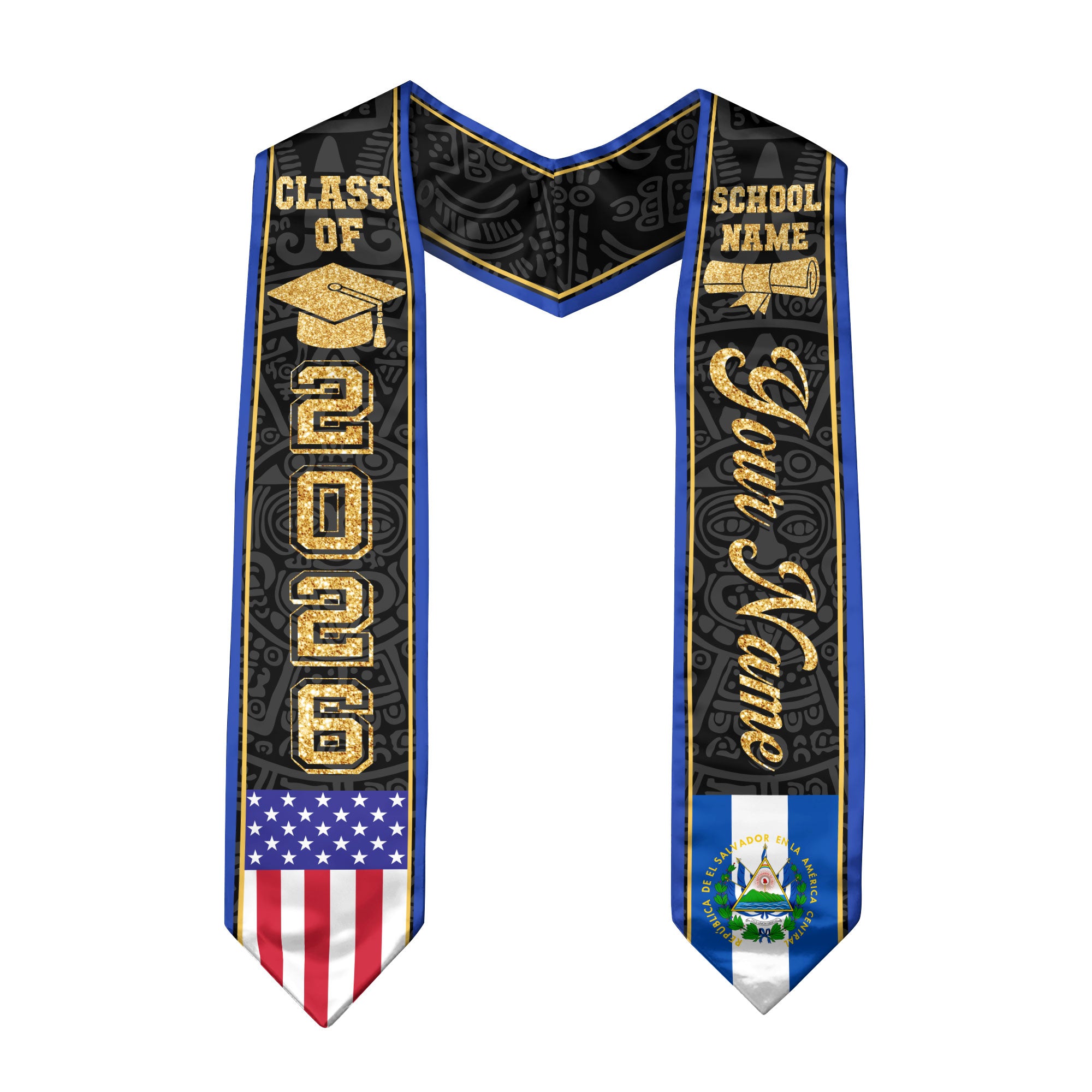 Salvadoran Flag Graduation Stole 2026, El Salvador Graduation Sash, Personal Finish