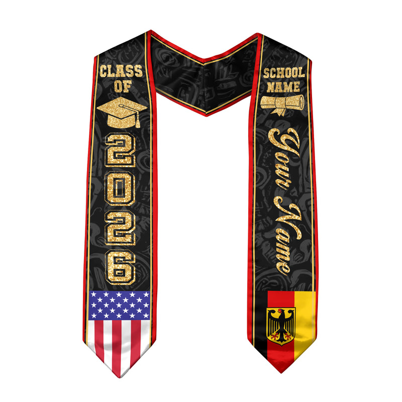 German Flag Graduation Stole 2026, Germany Stole Sash, Custom Accent for Graduates
