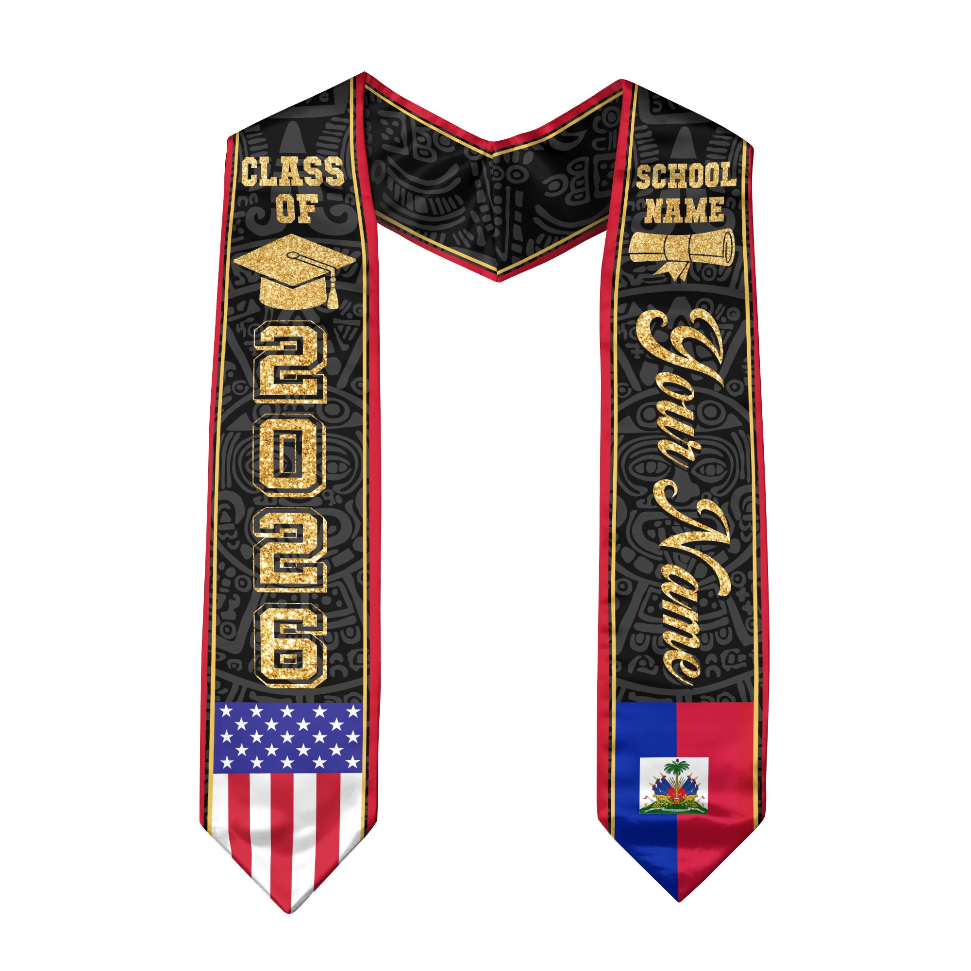 Haiti Graduation Stole 2026, Haitian Flag Sash Stole, Custom Choice Graduation Sash