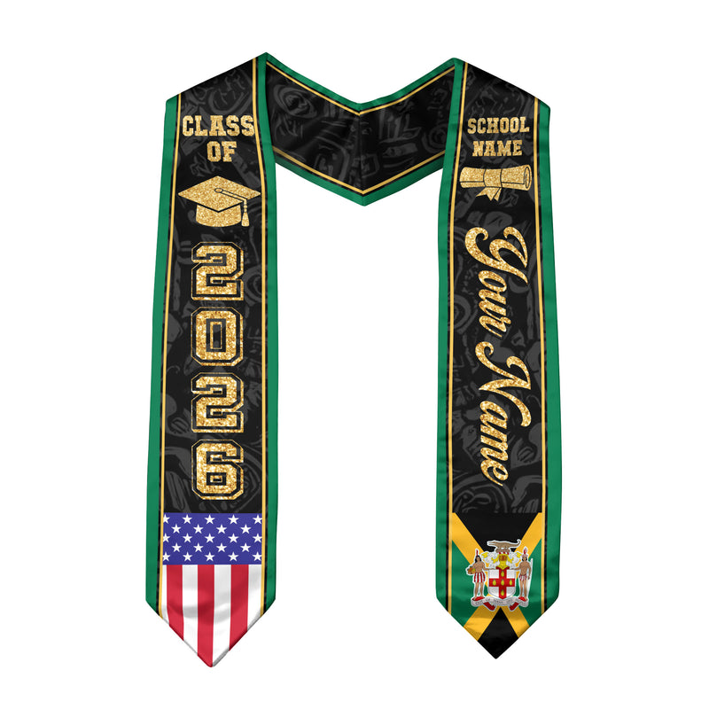 Jamaica Graduation Stole 2026, Jamaican Flag Stole Sash, Tailored Detail for 2026