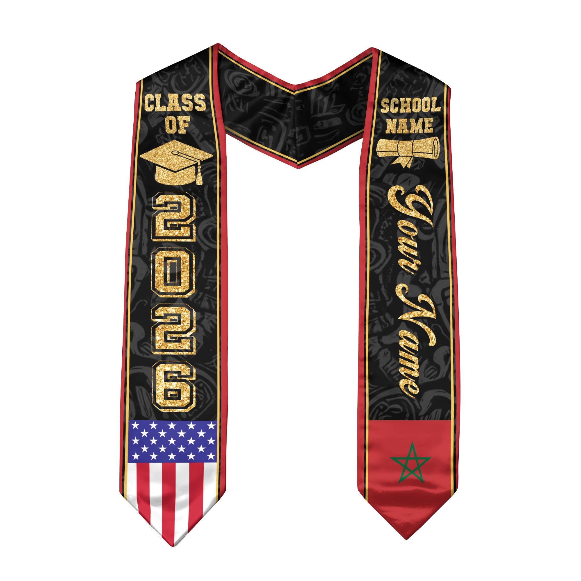 Morocco Graduation Stole 2026, Moroccan Flag Stole Sash, Tailored Detail for 2026