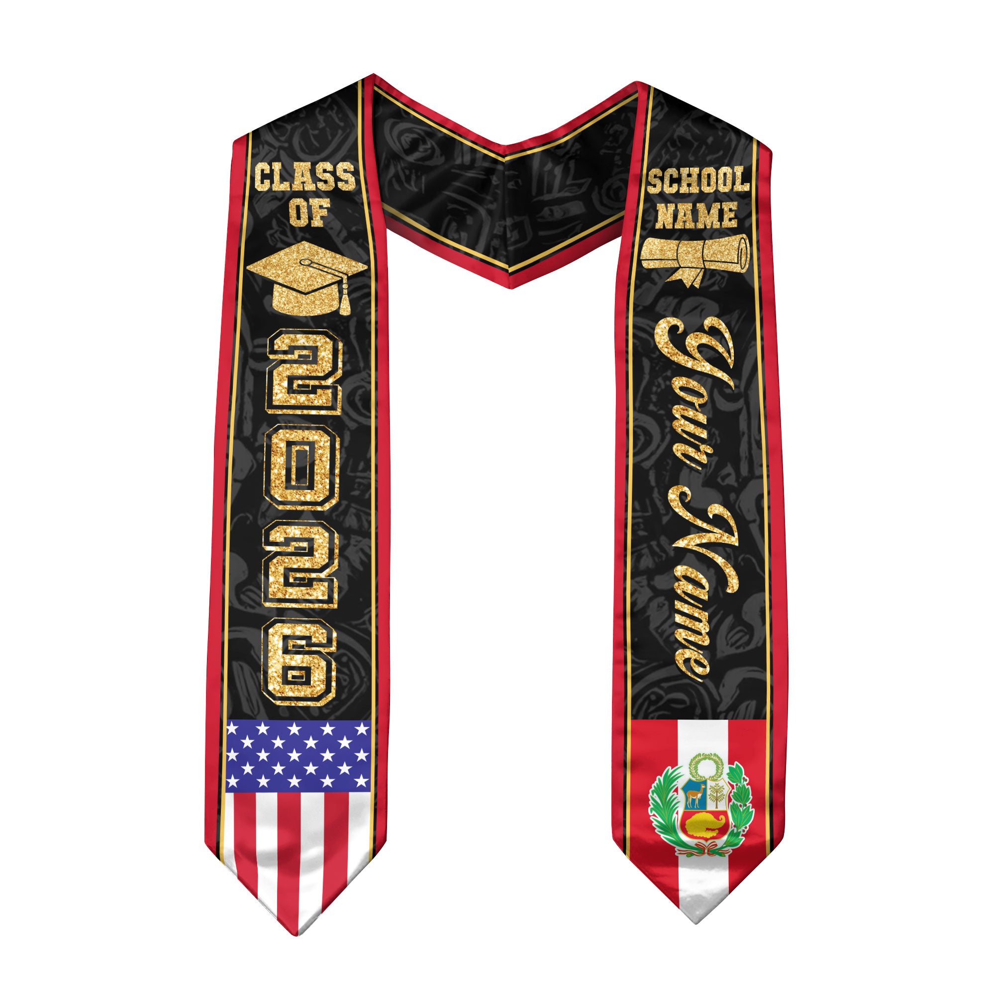 Peru Graduation Stole 2026, Peruvian Flag Stole Sash, Tailored Detail for 2026