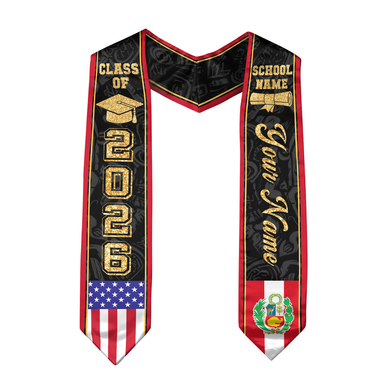 Peru Graduation Stole 2026, Peruvian Flag Stole Sash, Tailored Detail for 2026