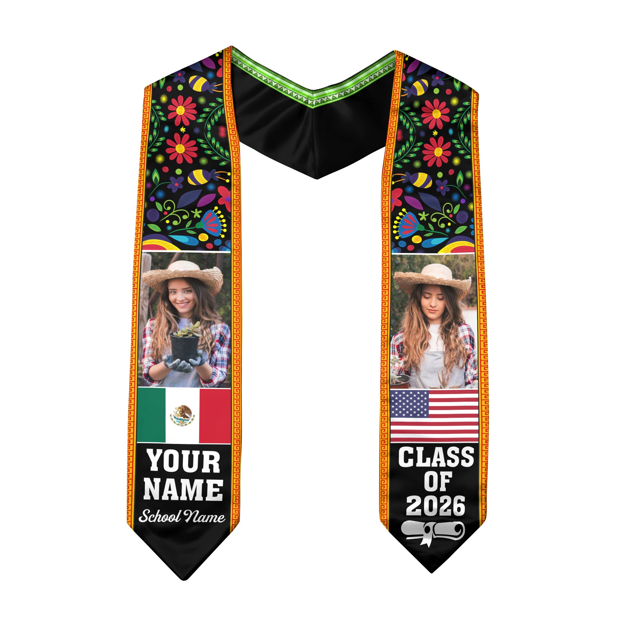 Mexico Flag Graduation Sash 2026, Mexican Graduation Stole, Add Your Details Option
