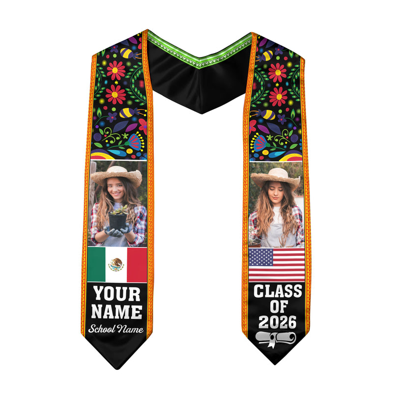 Mexico Flag Graduation Sash 2026, Mexican Graduation Stole, Add Your Details Option