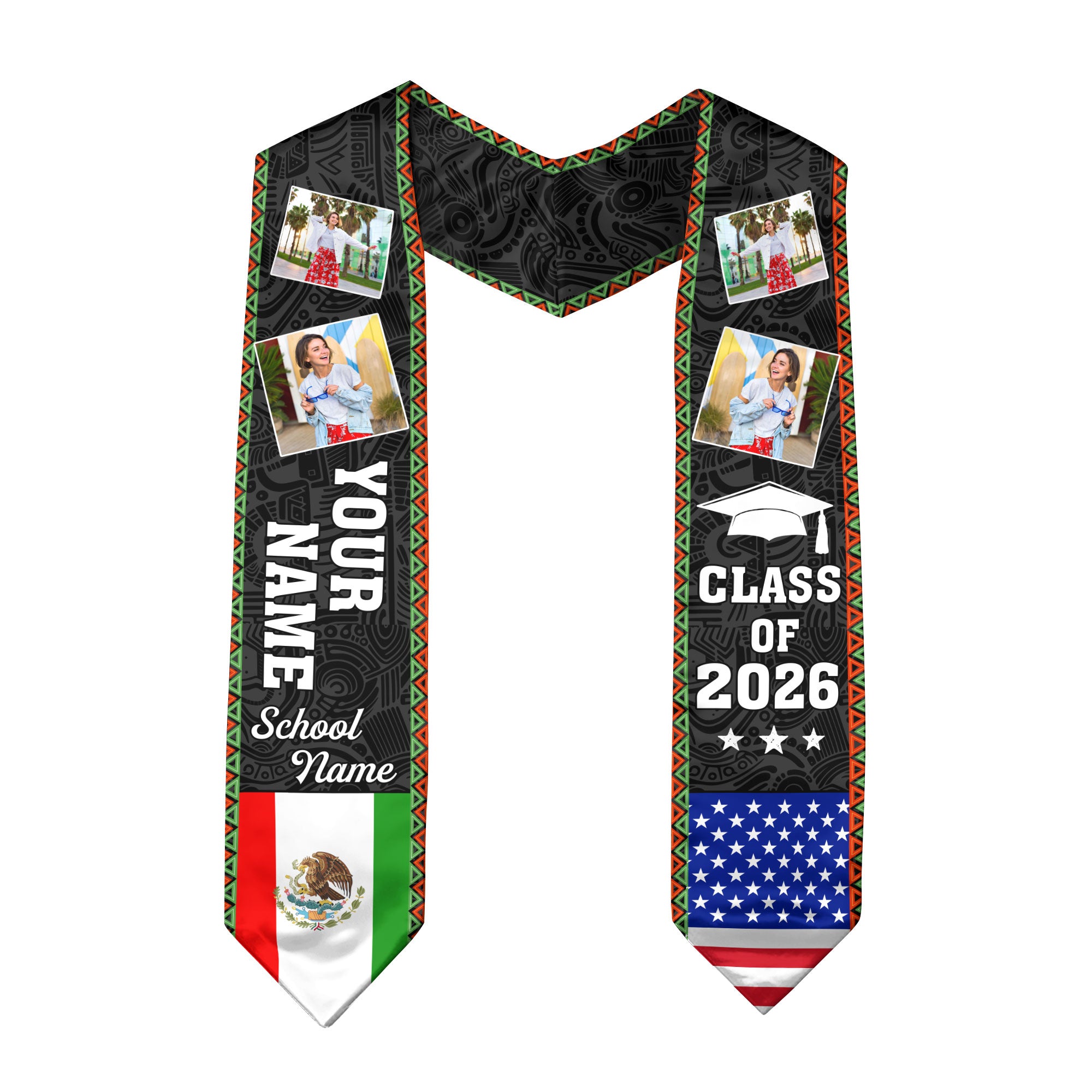 Mexican Flag Graduation Stole 2026, Mexico Sash for Graduation, Name & Year Option