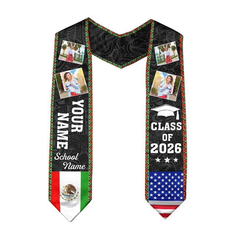 Mexican Flag Graduation Stole 2026, Mexico Sash for Graduation, Name & Year Option
