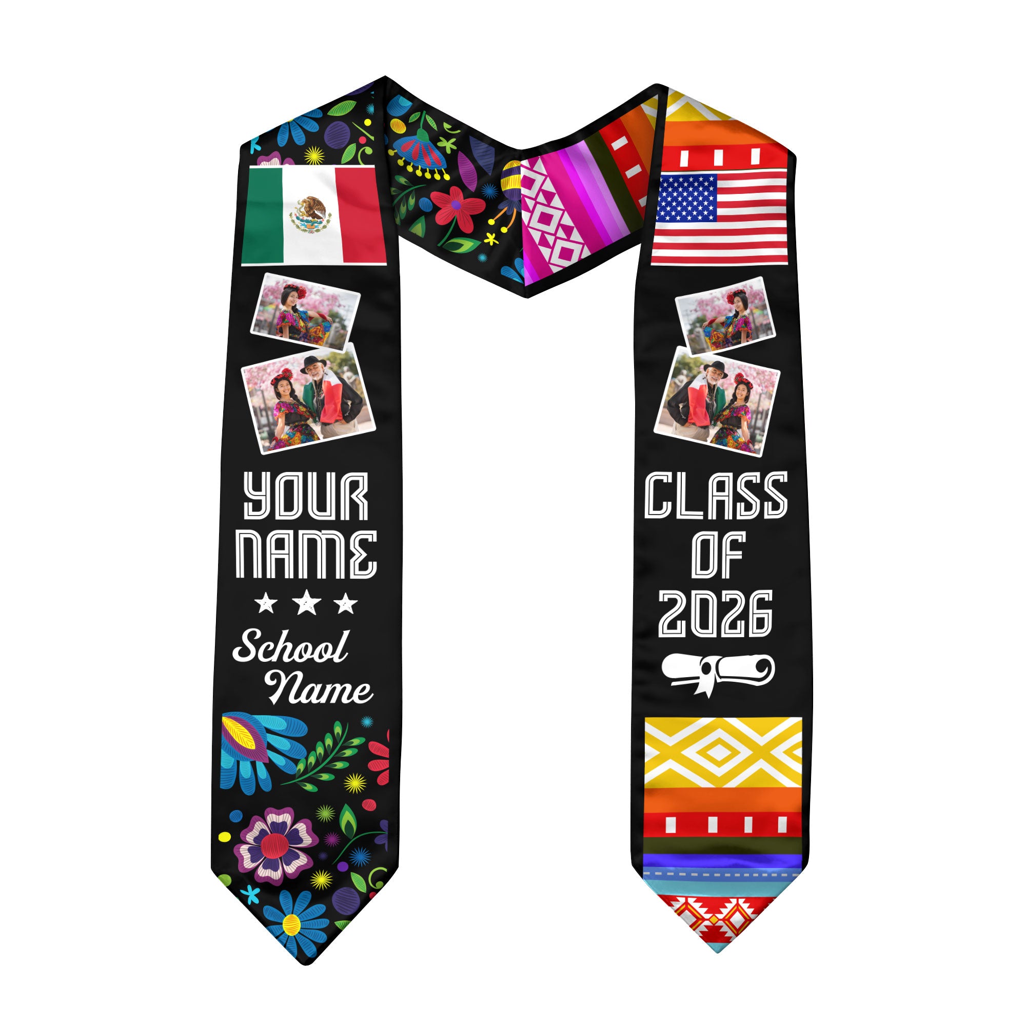 2026 Mexico Flag Graduation Sash, Mexican Stole for Grads, Custom Detail Option