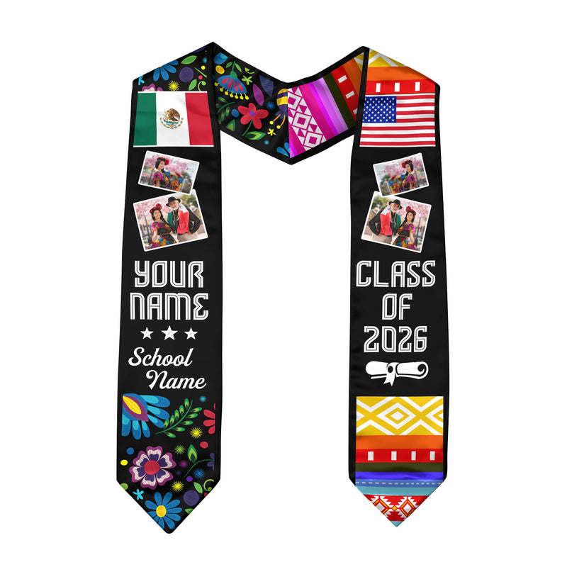 2026 Mexico Flag Graduation Sash, Mexican Stole for Grads, Custom Detail Option