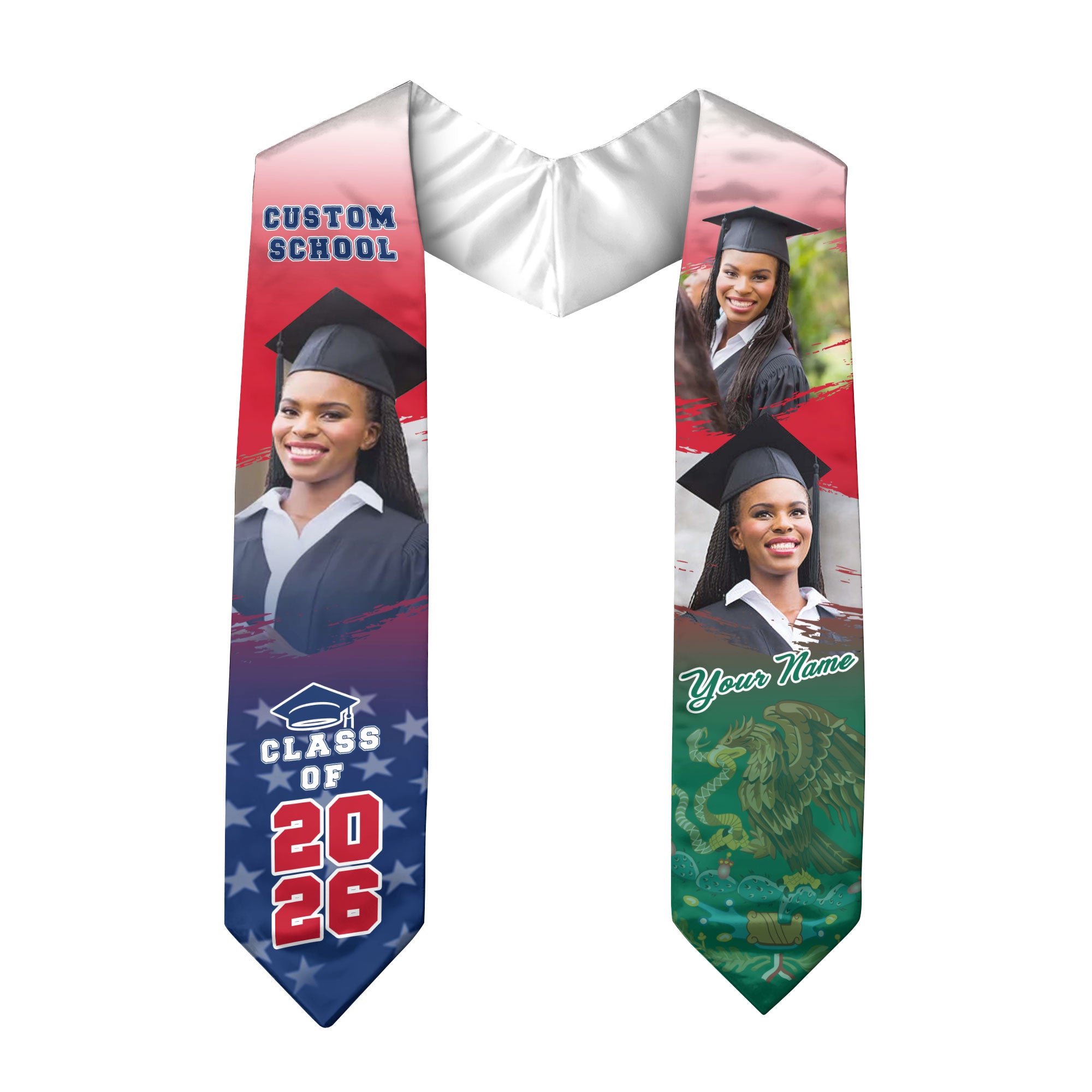 Mexico Graduation Stole 2026, Mexican American Flag Graduation Sash, Stole Mexico