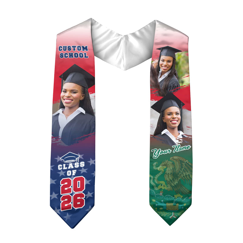 Mexico Graduation Stole 2026, Mexican American Flag Graduation Sash, Stole Mexico