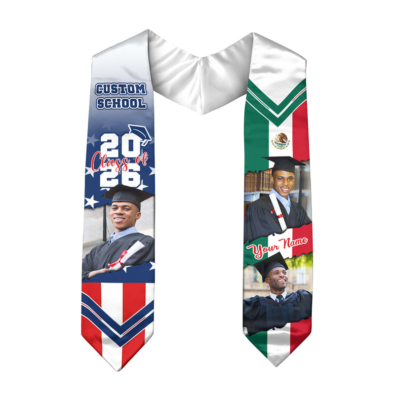 Mexican Stole 2026, Mexico American Flag Graduation Stole, Mexican Sash