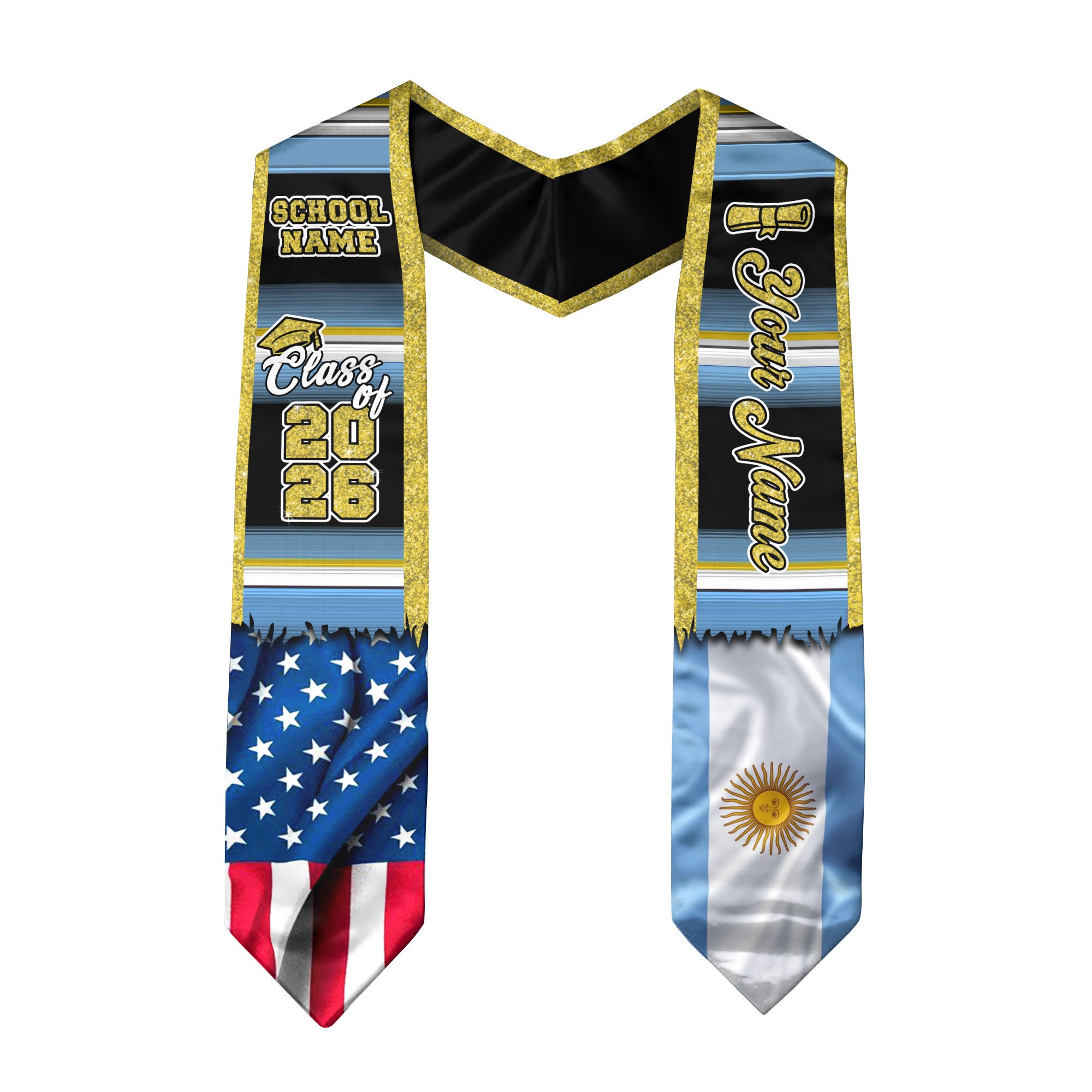 Customized Argentina Graduation Stole with Flag Inspired Design, Graduation Sash Celebrating Class of 2026