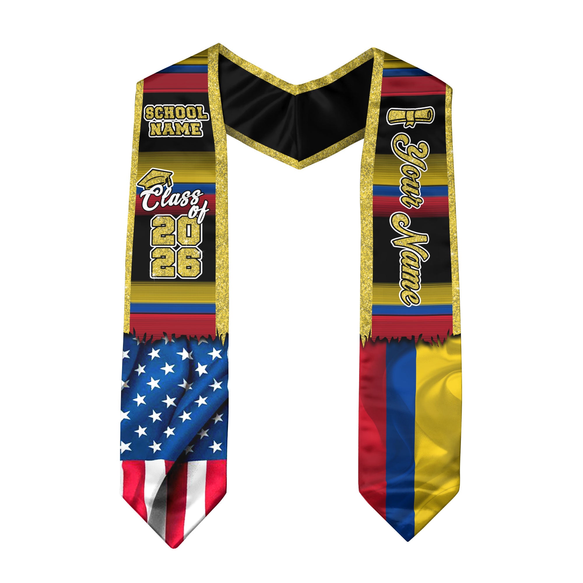 Customized Colombia Graduation Stole with Colombian Flag Style Design, Graduation Sash Class of 2026