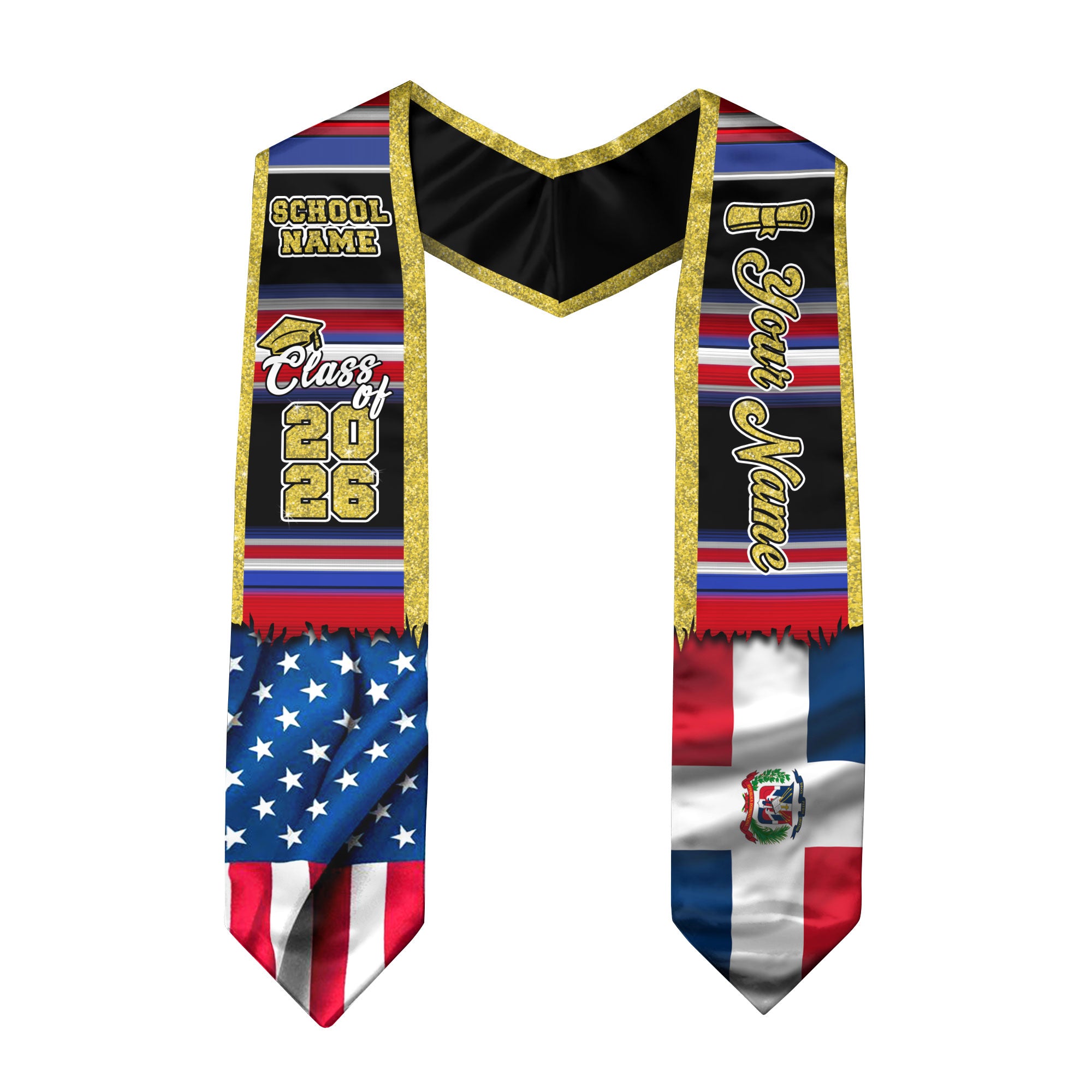Customized Dominican Republic Graduation Stole Featuring Flag Heritage Design, Graduation Sash Class of 2026