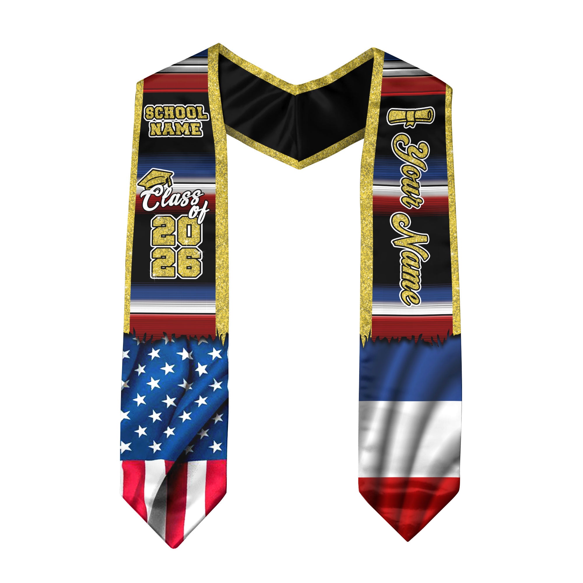 Customized France Graduation Stole with French Flag Inspired Accents, Graduation Sash for Class of 2026