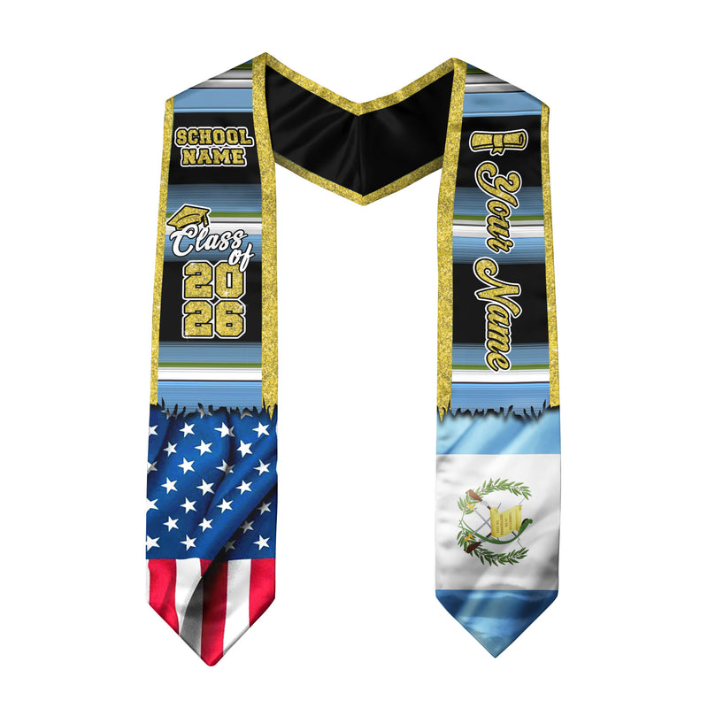 Customized Guatemala Graduation Stole with Guatemalan Flag Style Design, Graduation Sash Class of 2026