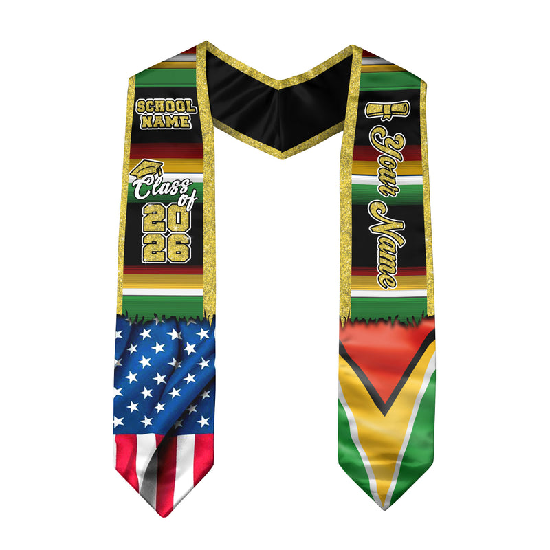 Customized Guyana Graduation Stole Showcasing Guyanese Flag Colors, Graduation Sash for Class of 2026