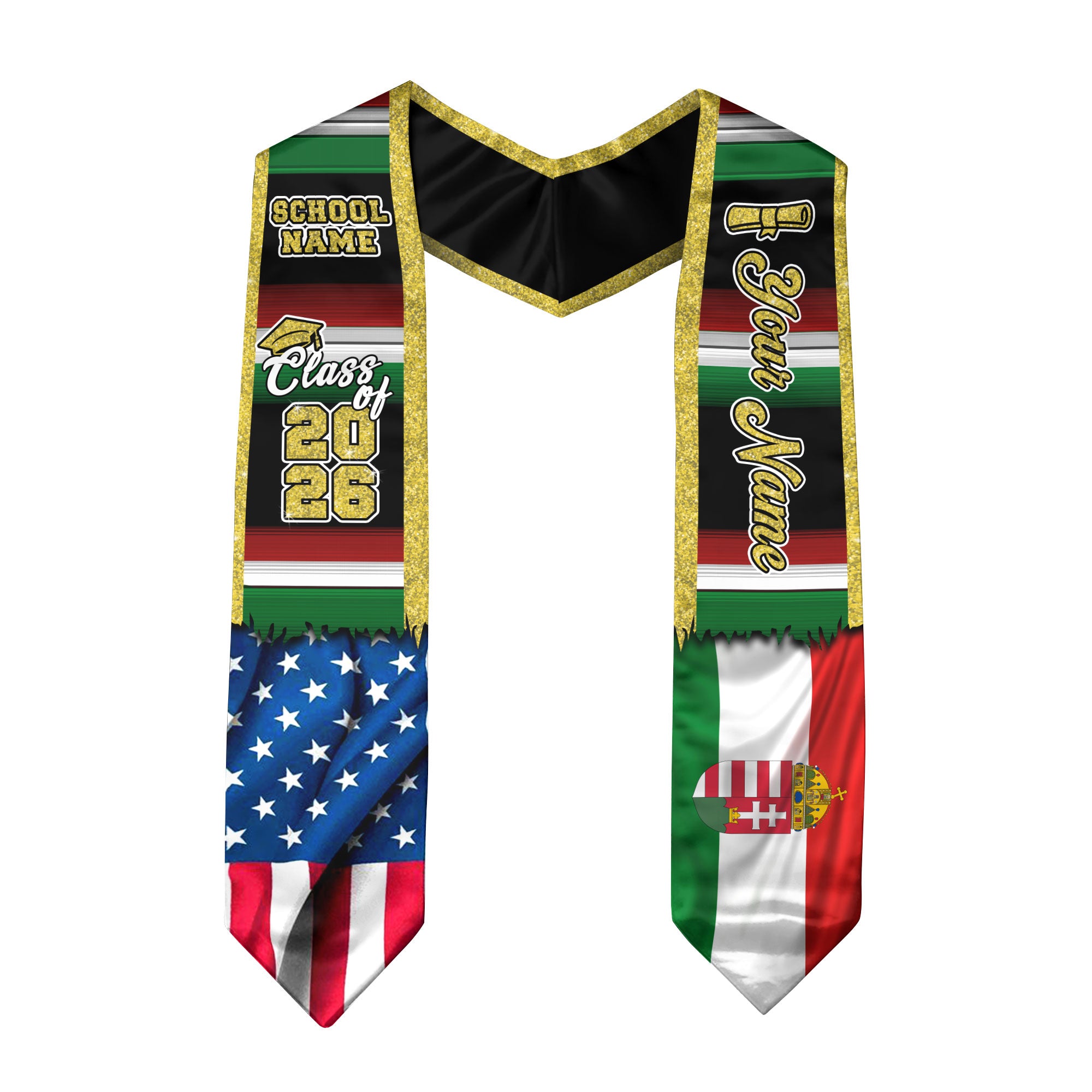 Customized Hungary Graduation Stole with Hungarian Flag Heritage Accents, Graduation Sash Class of 2026