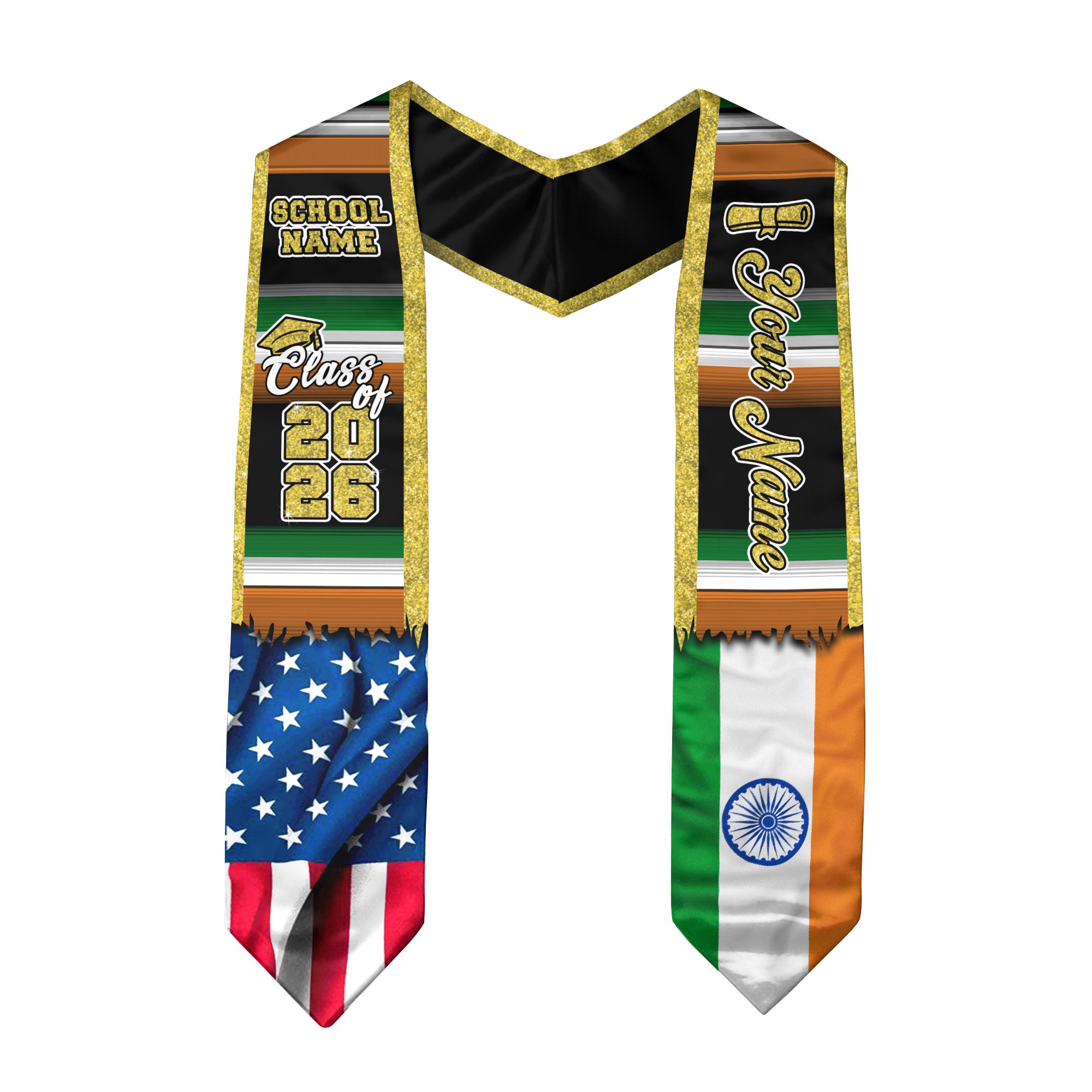 Customized India Graduation Stole Highlighting Indian Flag Inspired Style, Graduation Sash for 2026