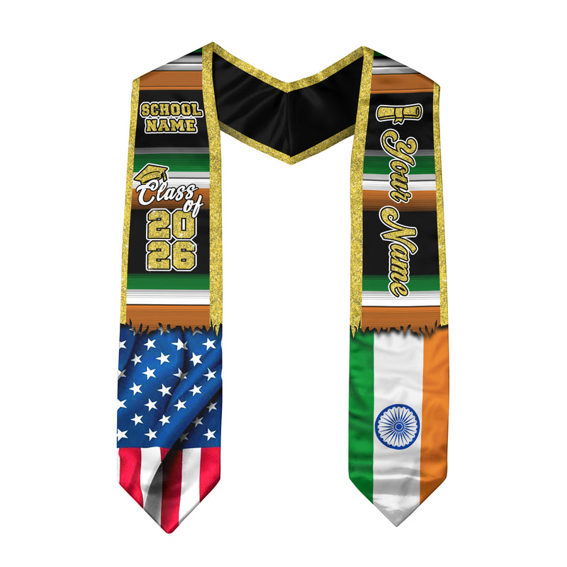 Customized India Graduation Stole Highlighting Indian Flag Inspired Style, Graduation Sash for 2026