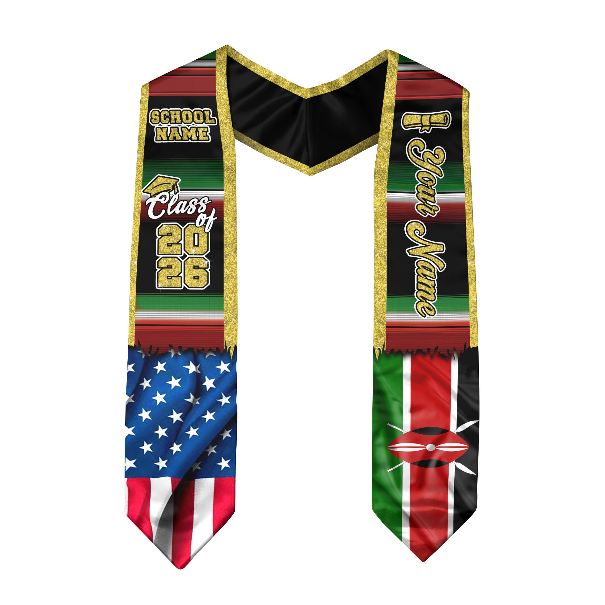 Customized Kenya Graduation Stole with Kenyan Flag Inspired Design, Graduation Sash for Class of 2026